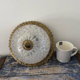 Vintage ceiling lamp in glass and brass