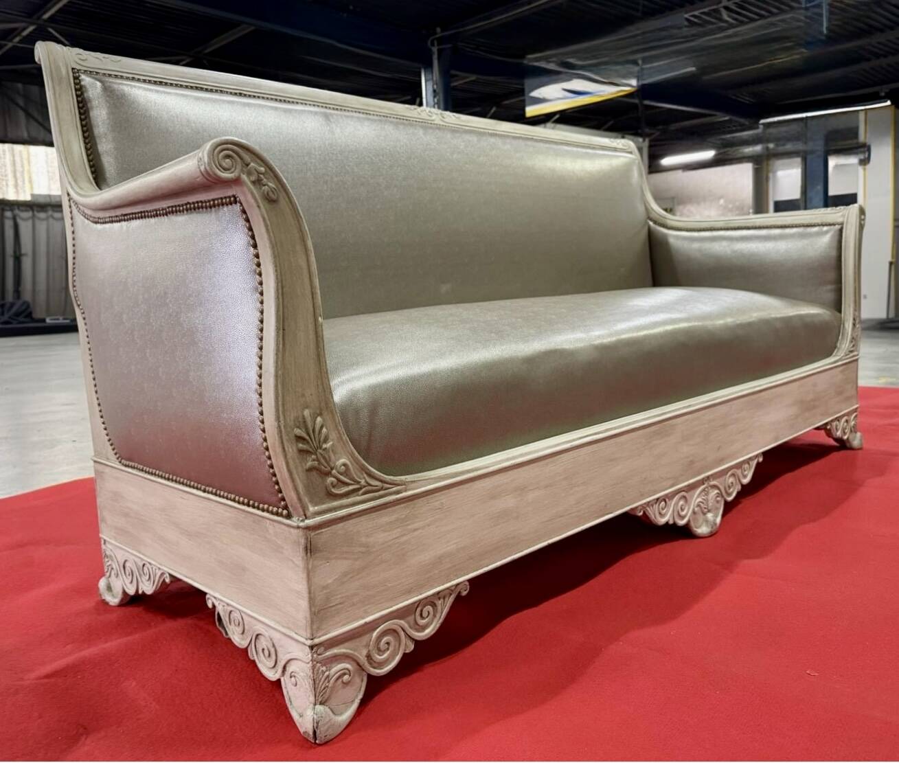 Antique banquette covered in faux shagreen.