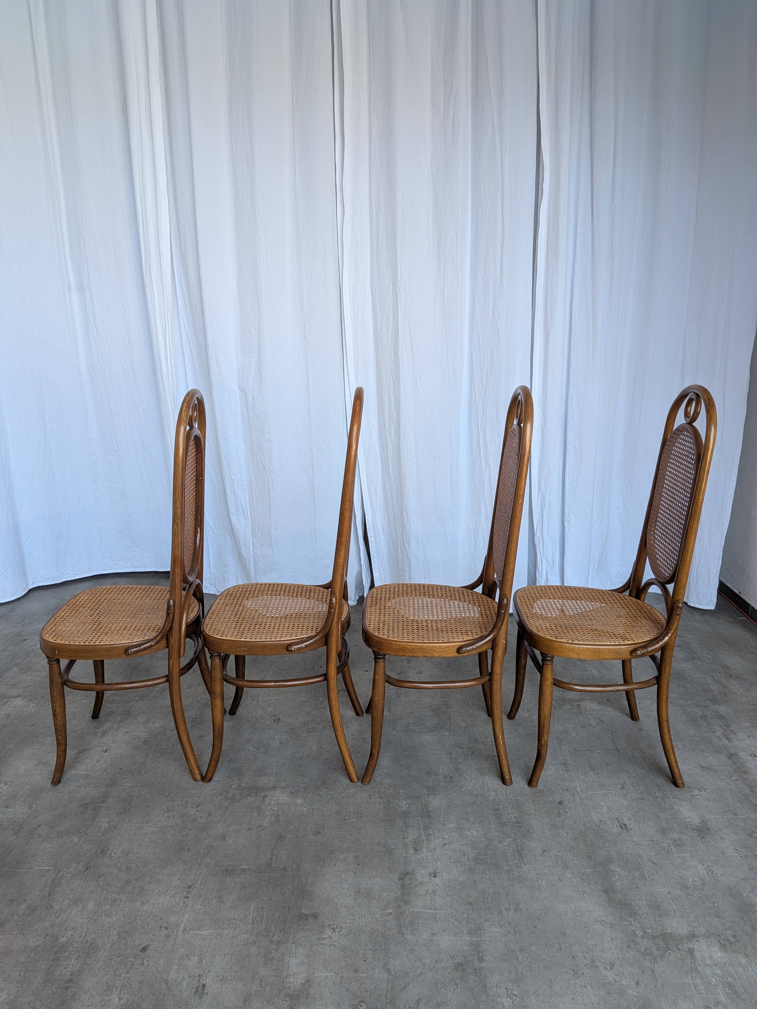 Set of 4 Mid-century Bentwood Cane Dining Chair, Thonet Style, 1970s Yugosl