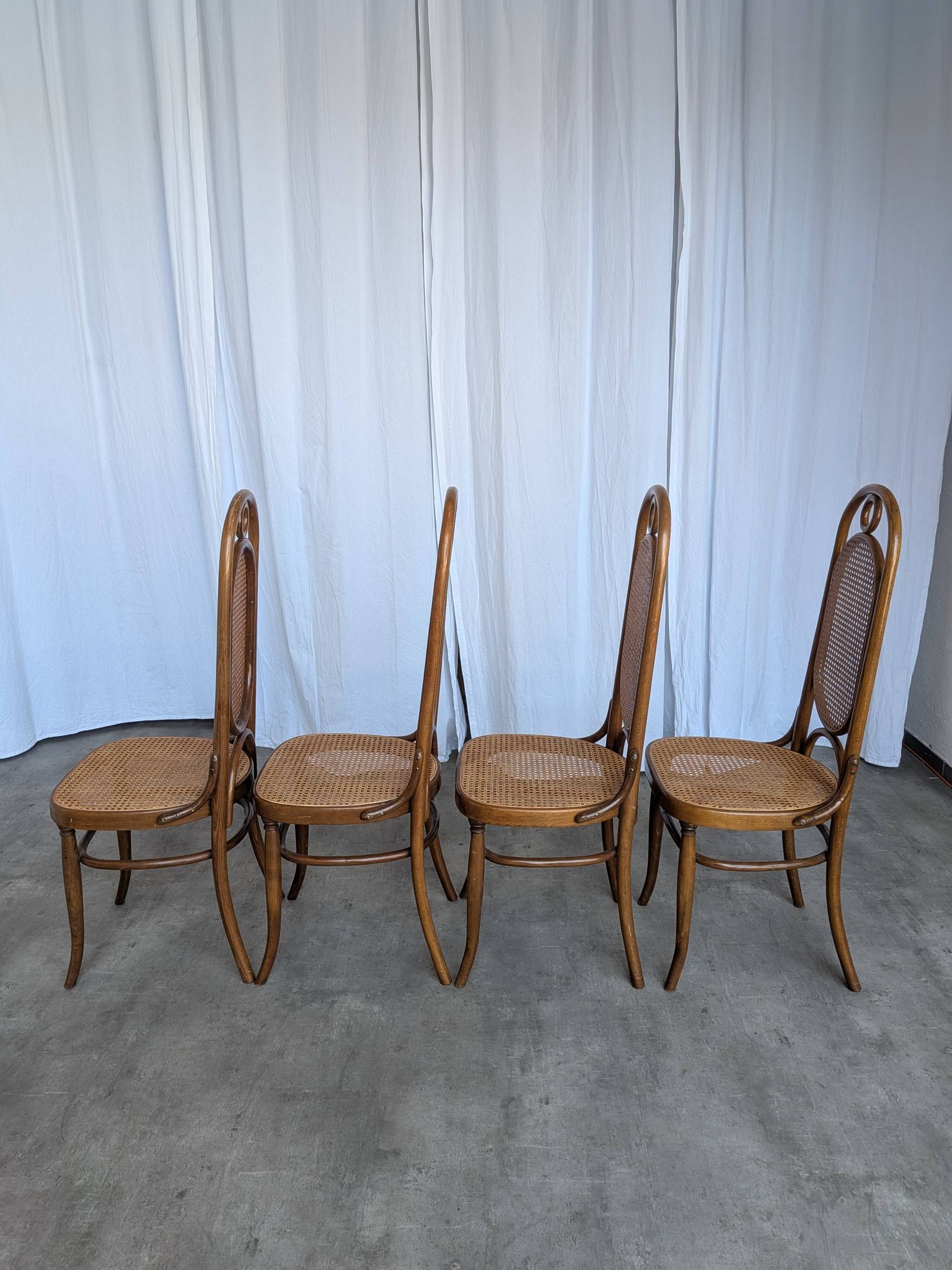 Set of 4 Mid-century Bentwood Cane Dining Chair, Thonet Style, 1970s Yugosl