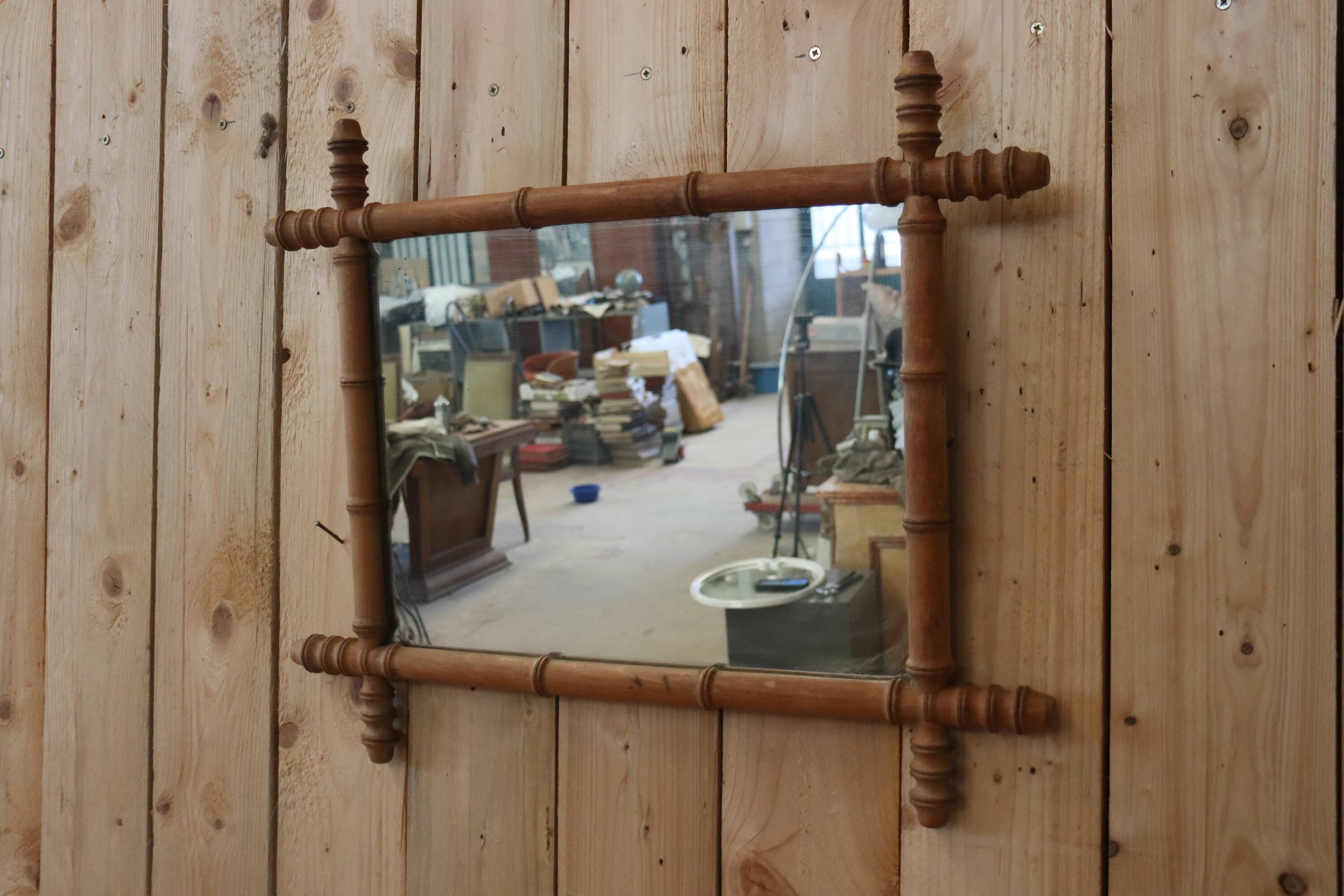 Turned wooden barber mirror 1900