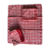 Vintage linen set of vichy pattern red and white table linen