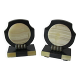 Old pair of cassolette bookends in Art Deco marble office living room vintage retro