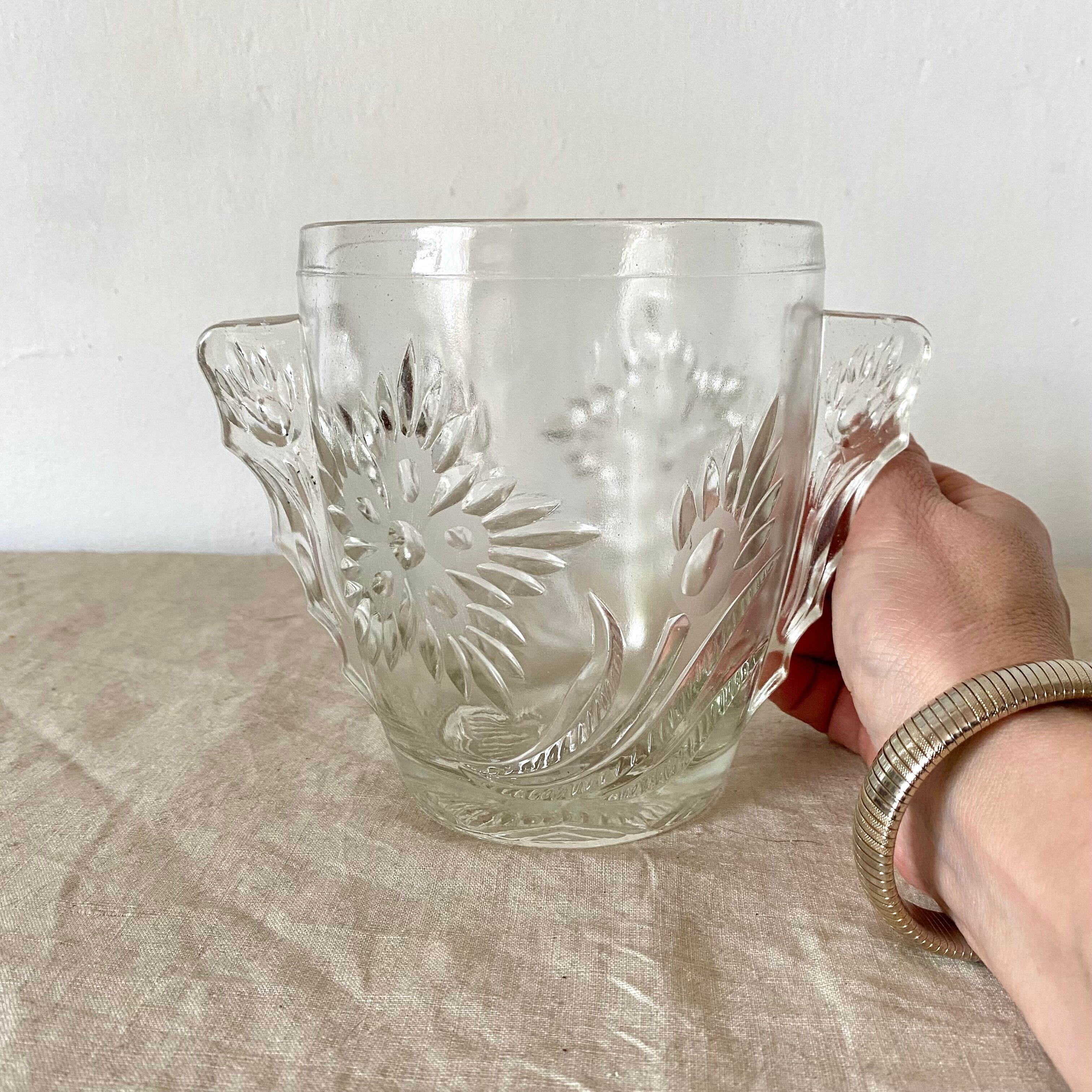 Art Deco chiseled glass ice bucket