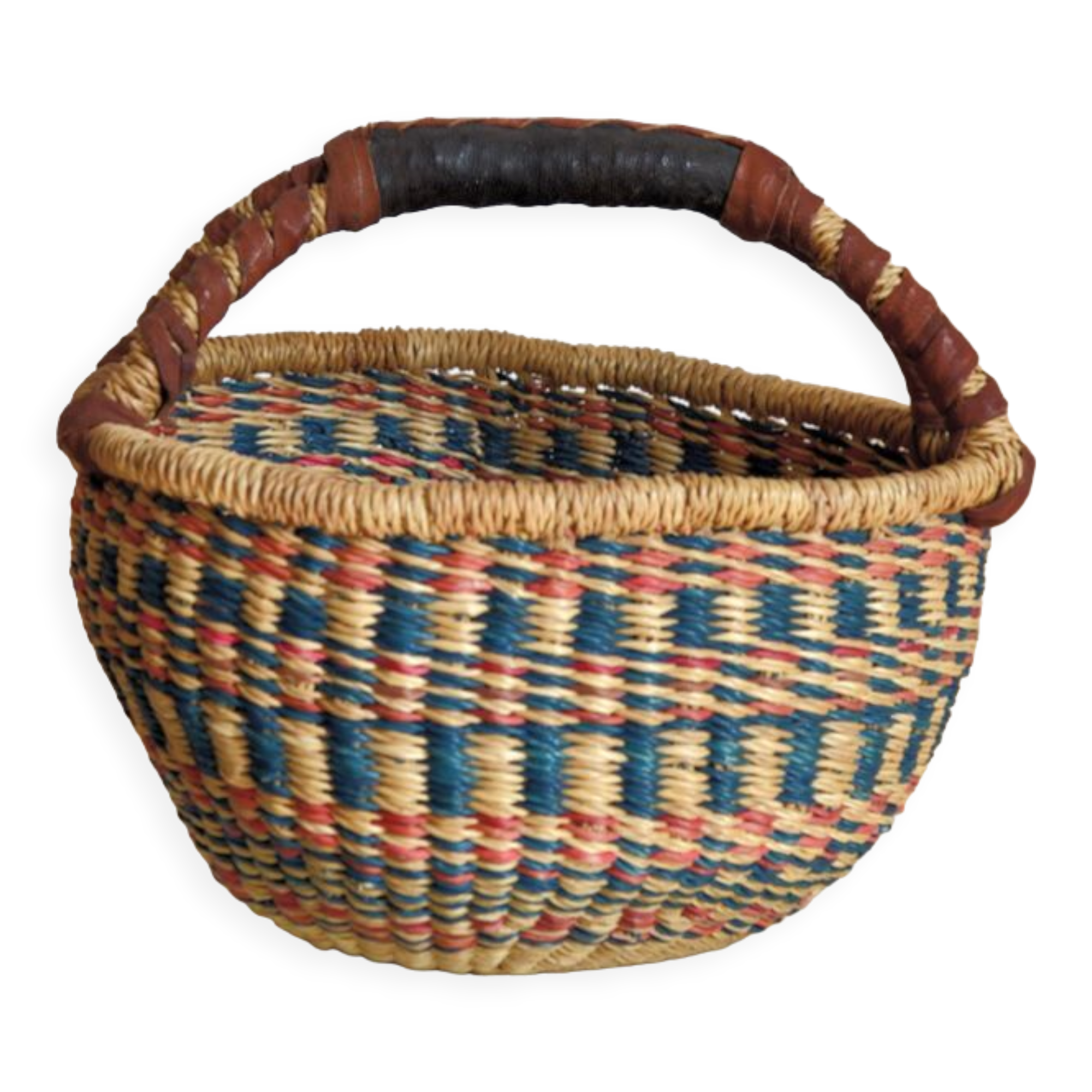 Vintage basket with leather handle