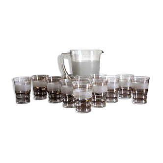 Service 12 verres et pichet granités vintage 1950s