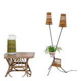 Lampadaire à deux feux en métal et osier des années 50-60.