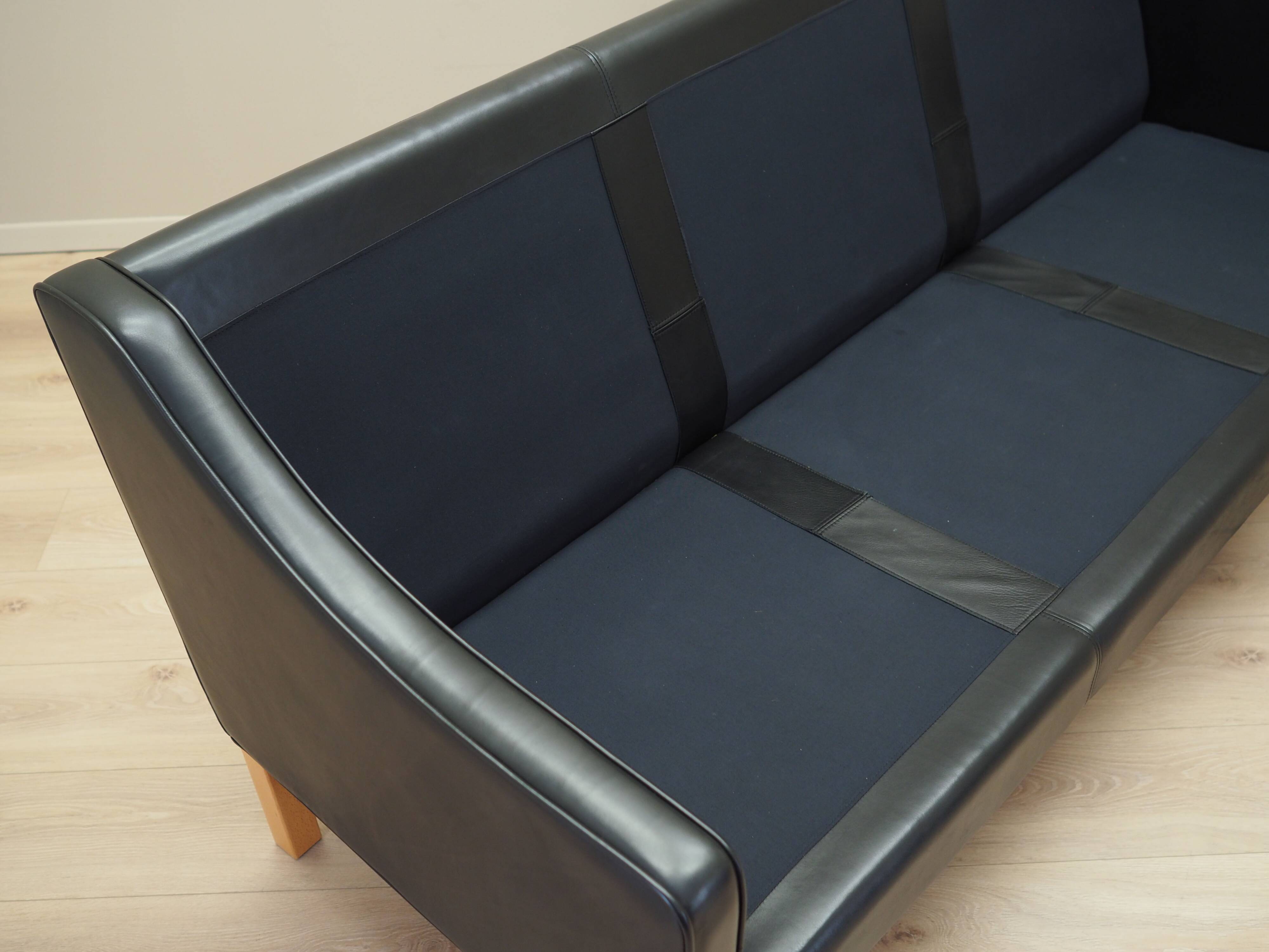 Canapé en cuir noir, design danois, années 1970, fabrication : Hurup Møbelfabrik