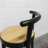 Pair of Baumann Dialog model stools in black and yellow and blue imitation leather, 1990