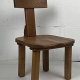 Brutalist oak low chair or children's chair, Dutch 1970s