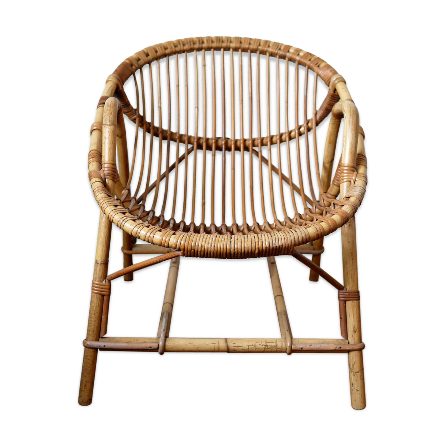 Vintage rattan "shell" armchair