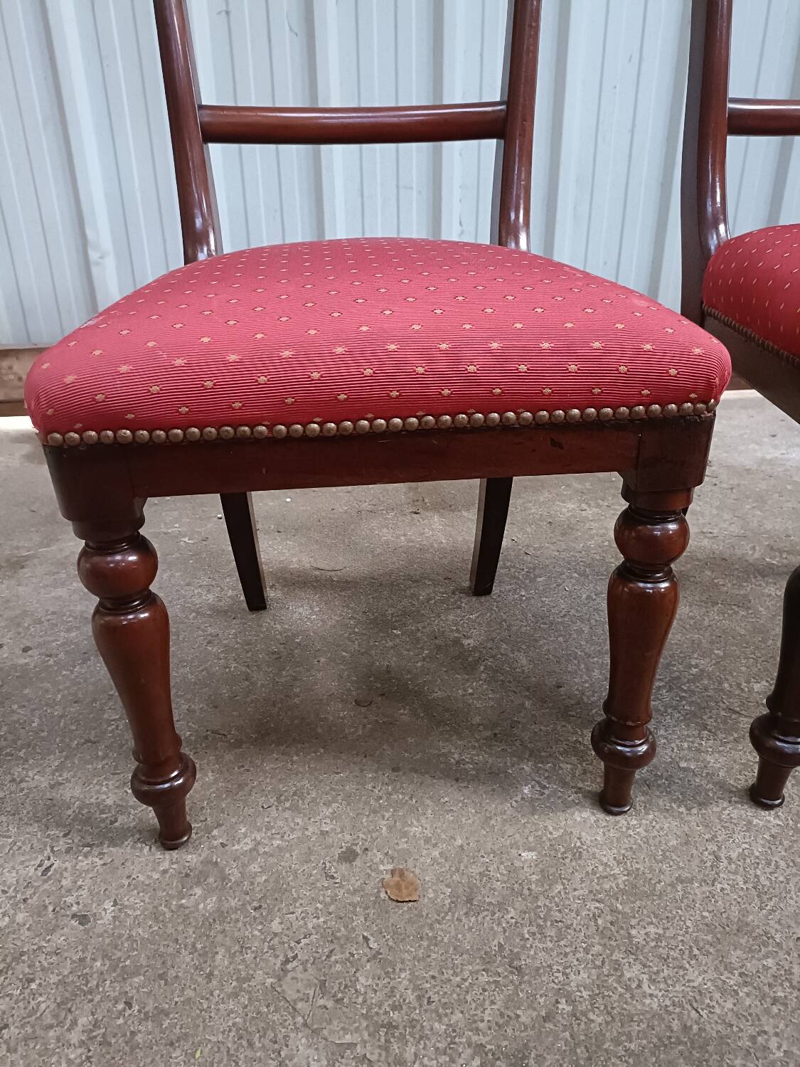 Pair of vintage English mahogany chairs, woven in red