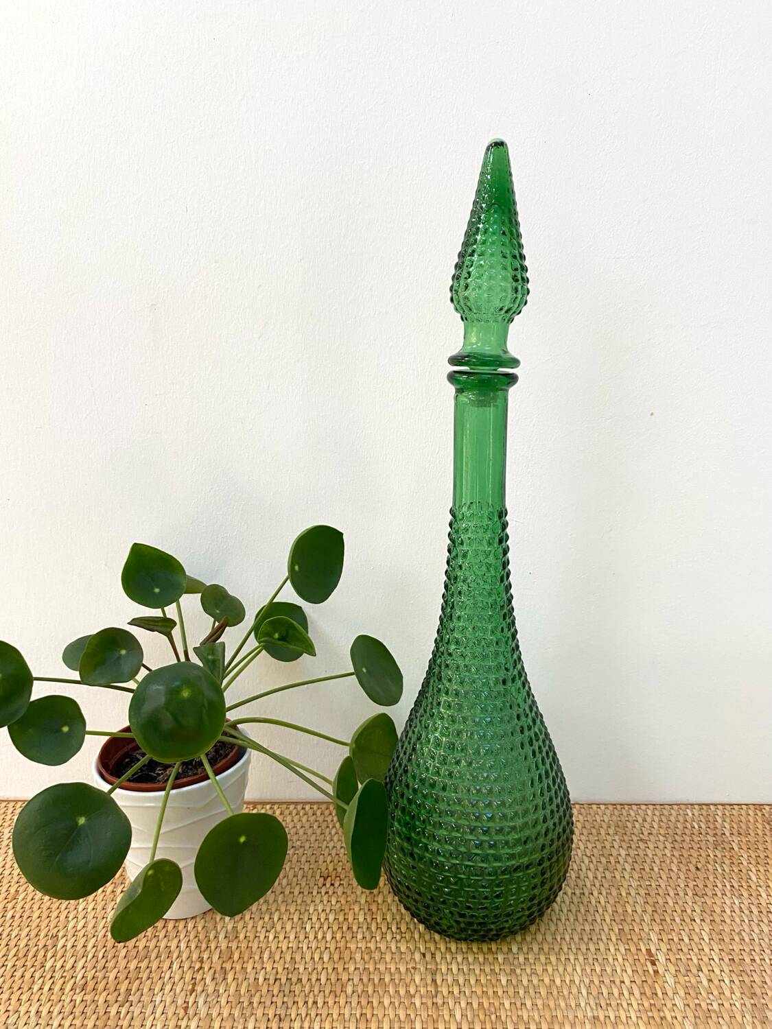 Green Empoli carafe - Diamond point glass - 1960s
