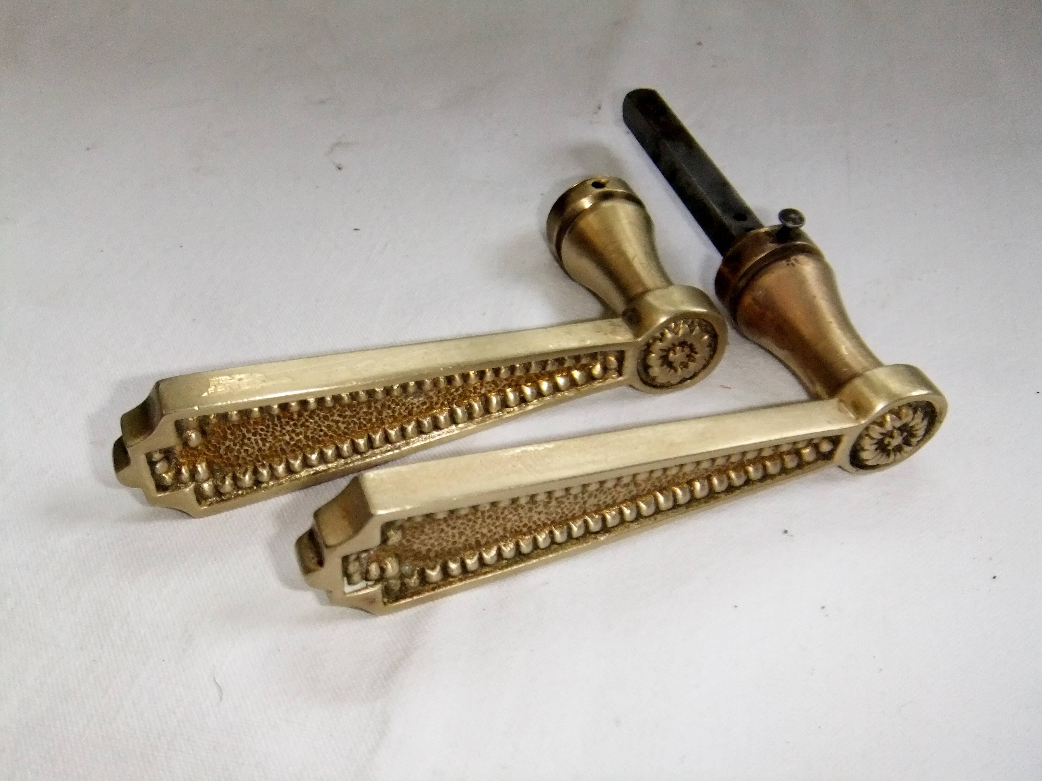 Pair of Louis XVI style beaded bronze door handles