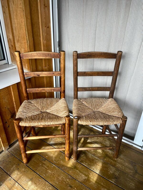 Lot chaises bois et paille