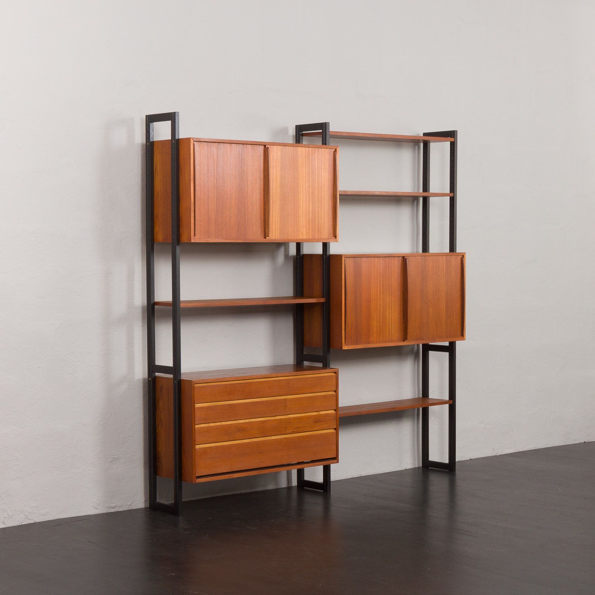 Scandinavian freestanding teak shelving unit by Ollie Borg for Asko Finland, Denmark, 1960s