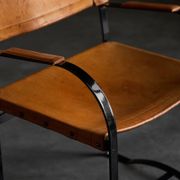 Cognac Leather Armchair, Black Lacquer Steel Frame, Belgium, 1960s