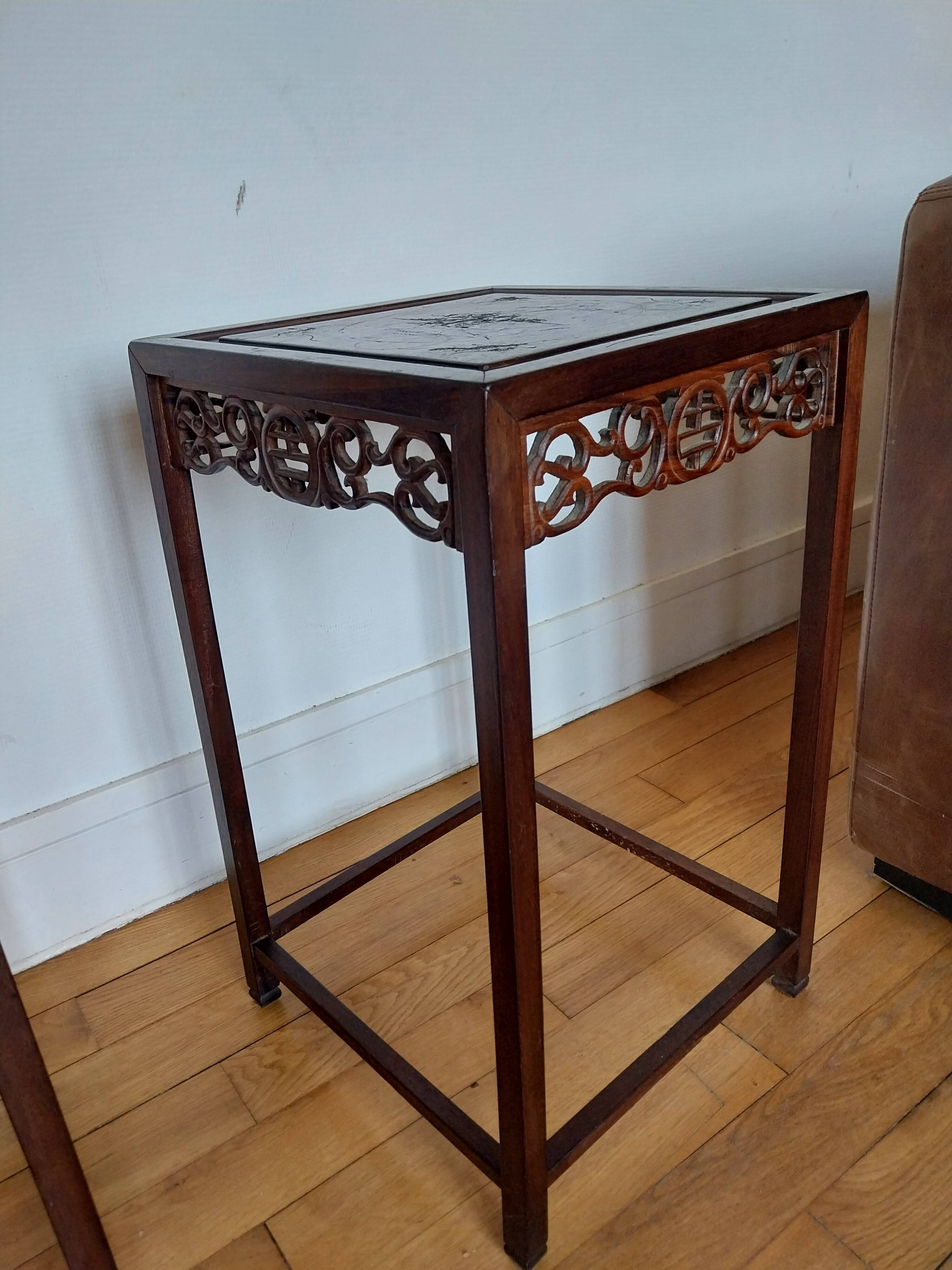 3 Chinese nesting tables in wood and brass.