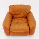 1970s  Cognac Leather Armchair ,Italy