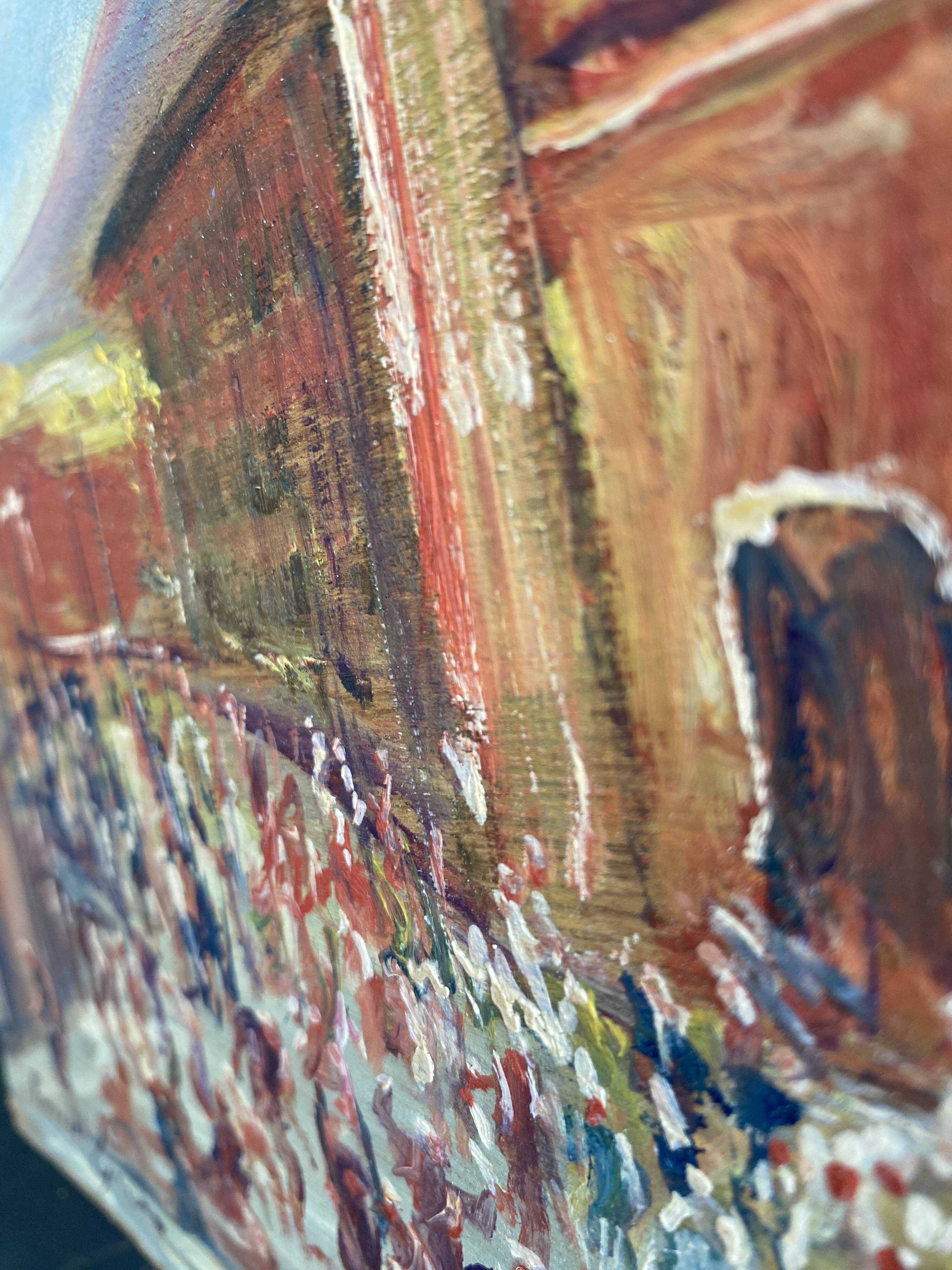 Oil on wood, “village festival”, Italy, 1960s