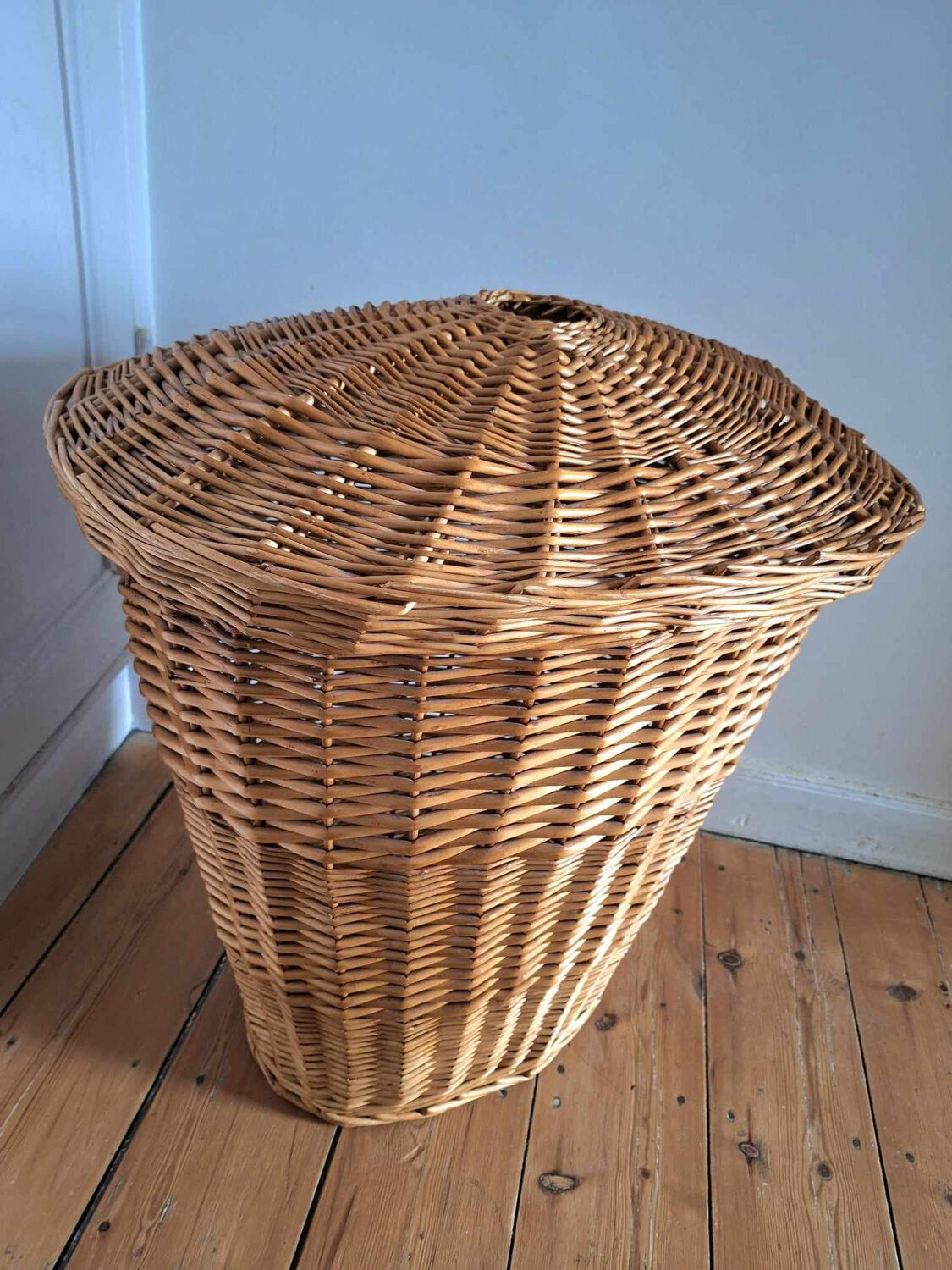 Large vintage rattan basket, retro wicker decoration