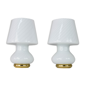Pair of MidCentury Modern Murano Glass Mushroom Table Lamps for Vetri Italy 1960