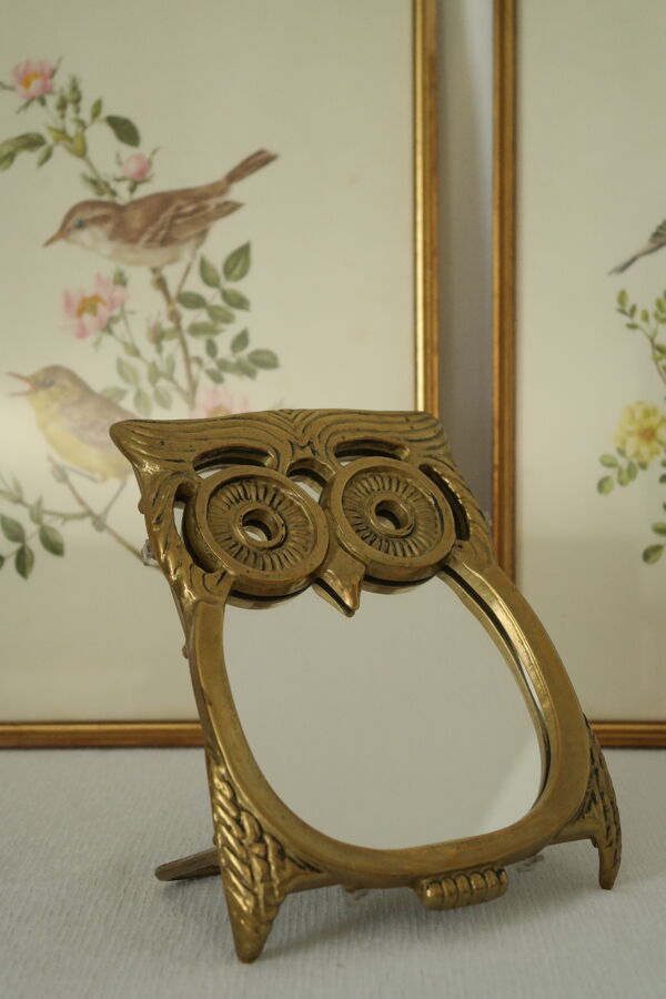 Miroir de table hibou en laiton vintage