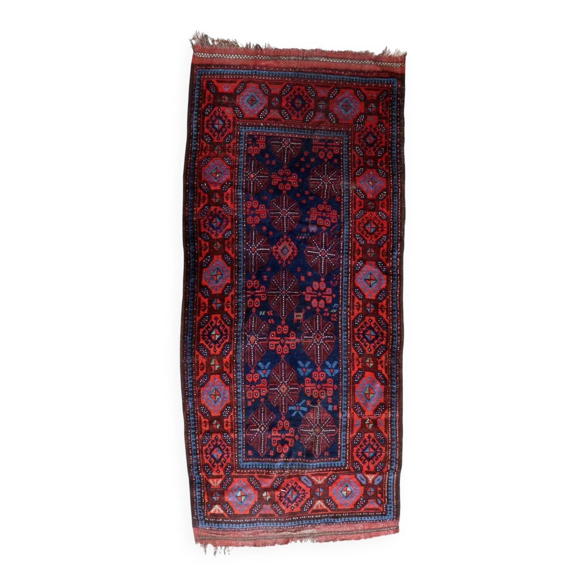 Handmade antique Afghan Baluch rug 95cm x 219cm 1880s
