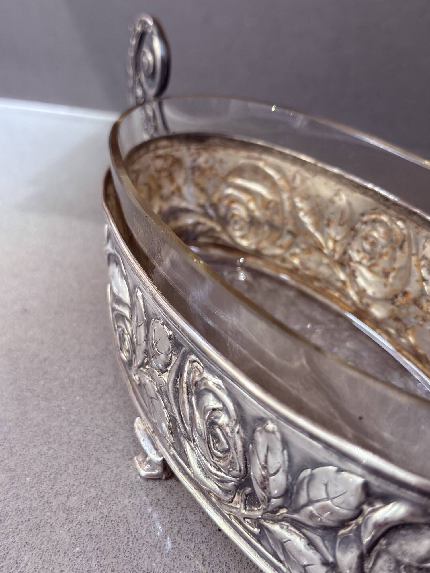 Antique Silver Cup Rose Silver & Crystal Jardiniere Decorative Bowl Cup