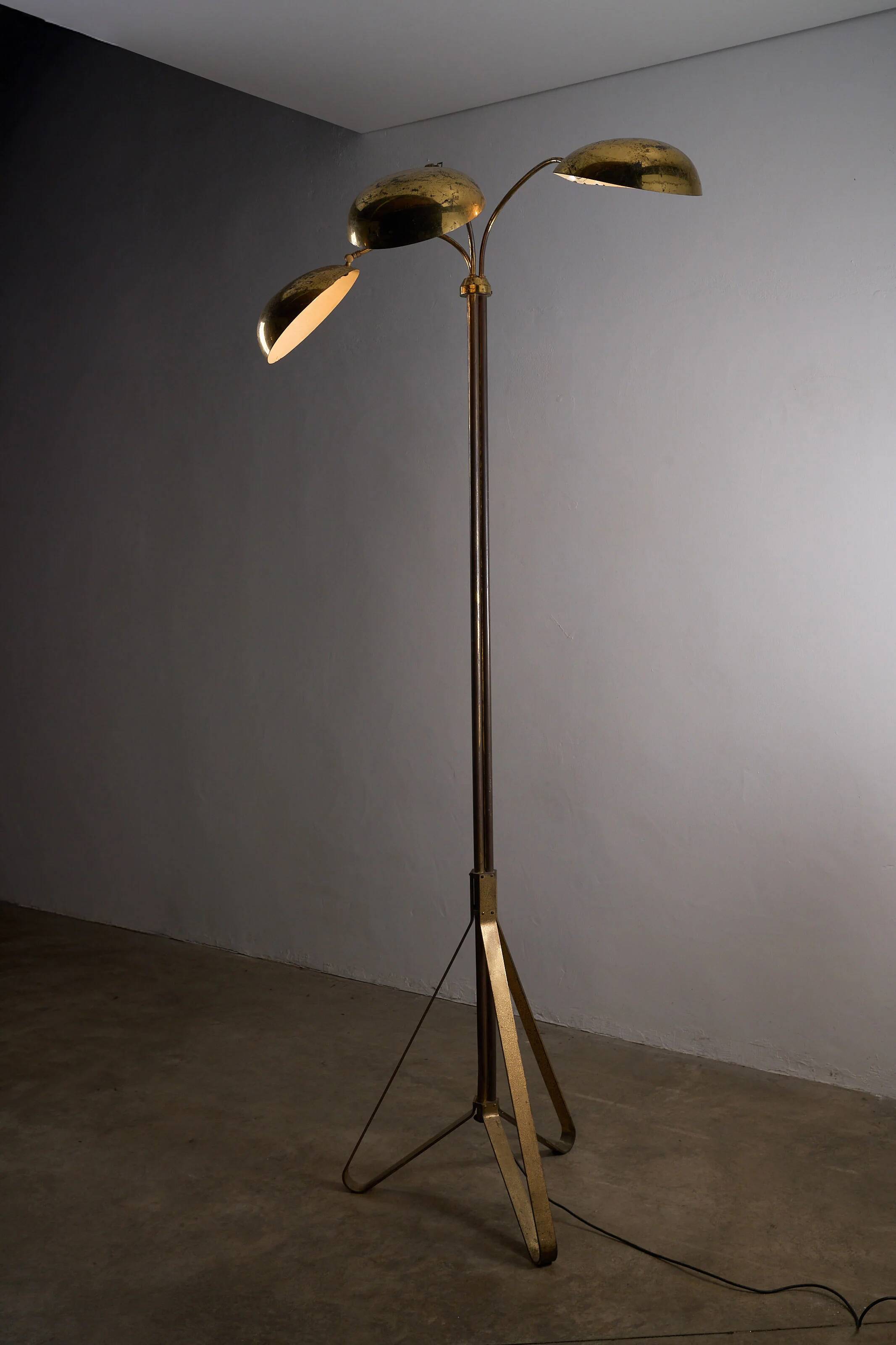 Mid-century Russian floor lamp with three adjustable brass shades