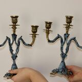 Brutalist Style Pair of Vintage Brass Candleholders