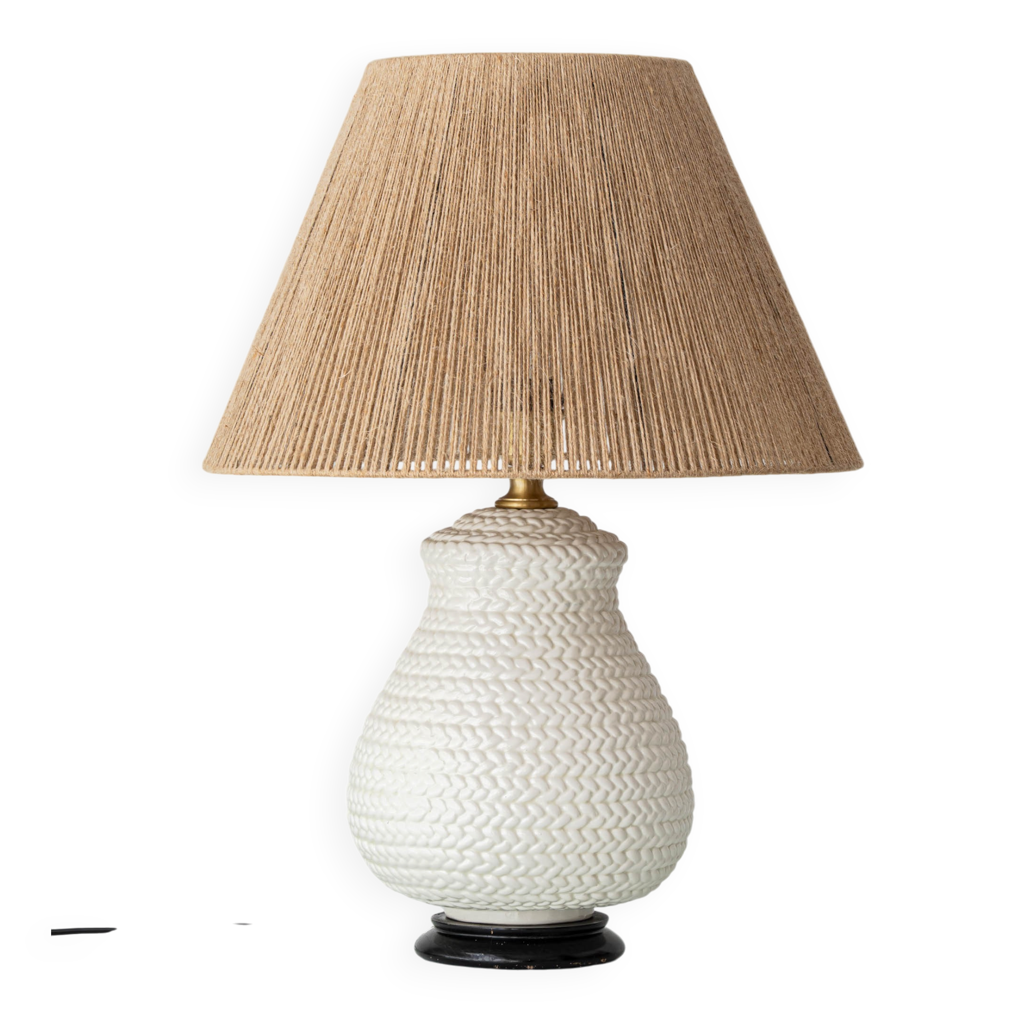 Coastal Table Lamp in Faux Wicker, Manises, Spain, 1960s, New Jute Shade