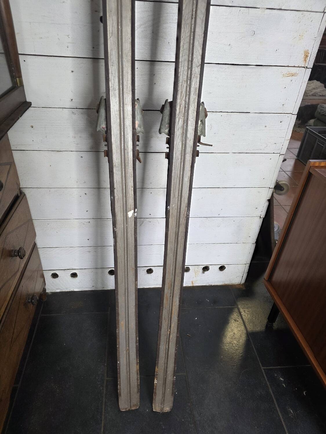 Pair of wooden skis from the 1940s
