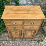 Parisian art deco sideboard in solid raw wood with pyrographed decorations, 1929