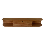 Floating entrance console in solid recycled beech and its practical storage