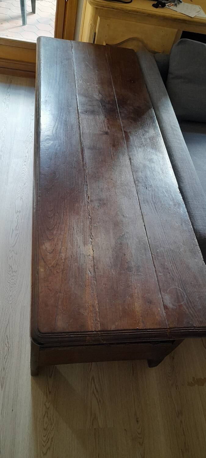 Old marquetry and solid wood chest