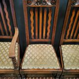Lot suite de 4 chaises et 2 fauteuils en chêne sculpté, pieds en bobine, années 1900