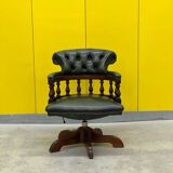 Chesterfield Revolving Captain's Chair with Green Leather Upholstery