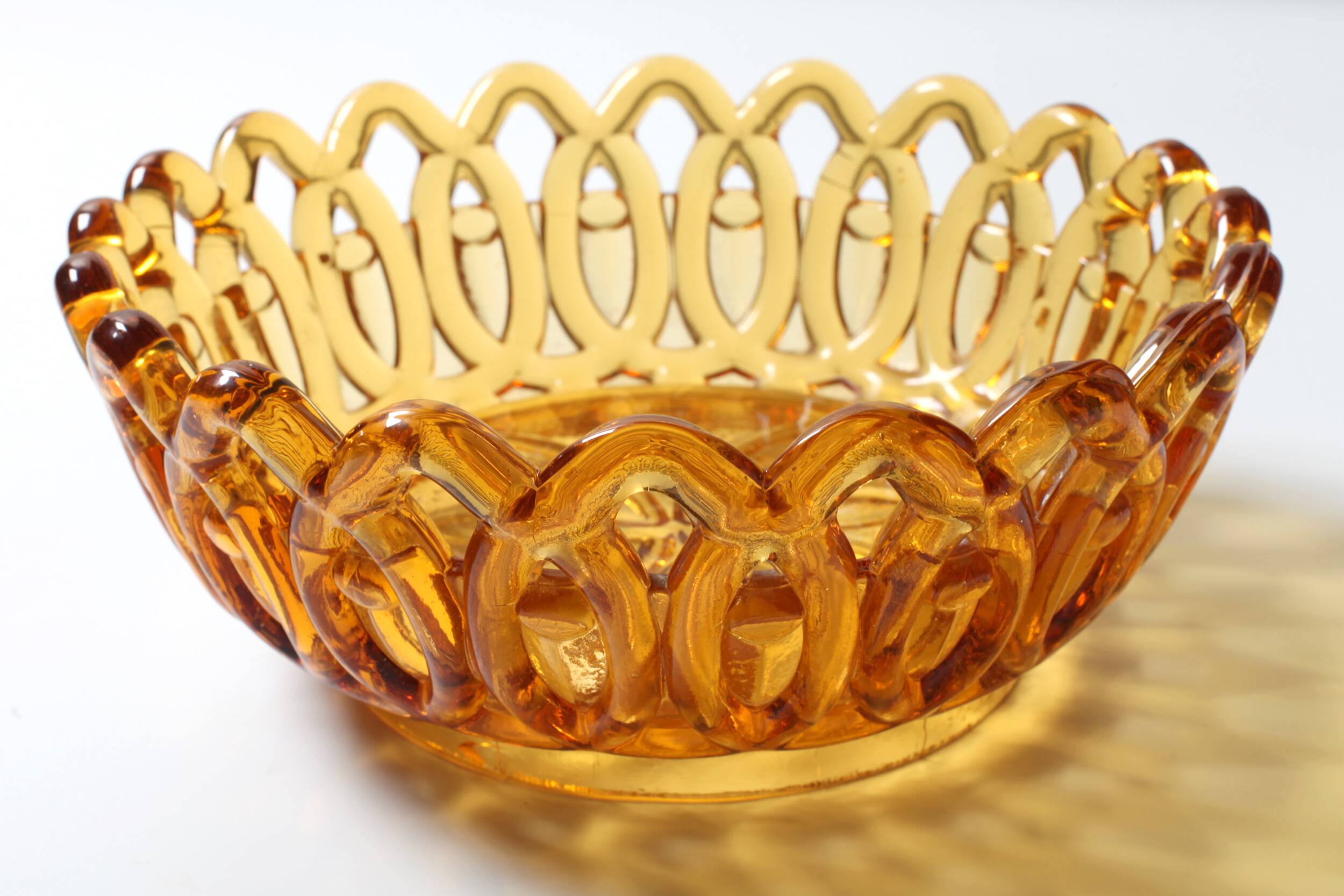 Rare Vintage Amber Honey Glass Fruit Bowl / Italy / 1950s