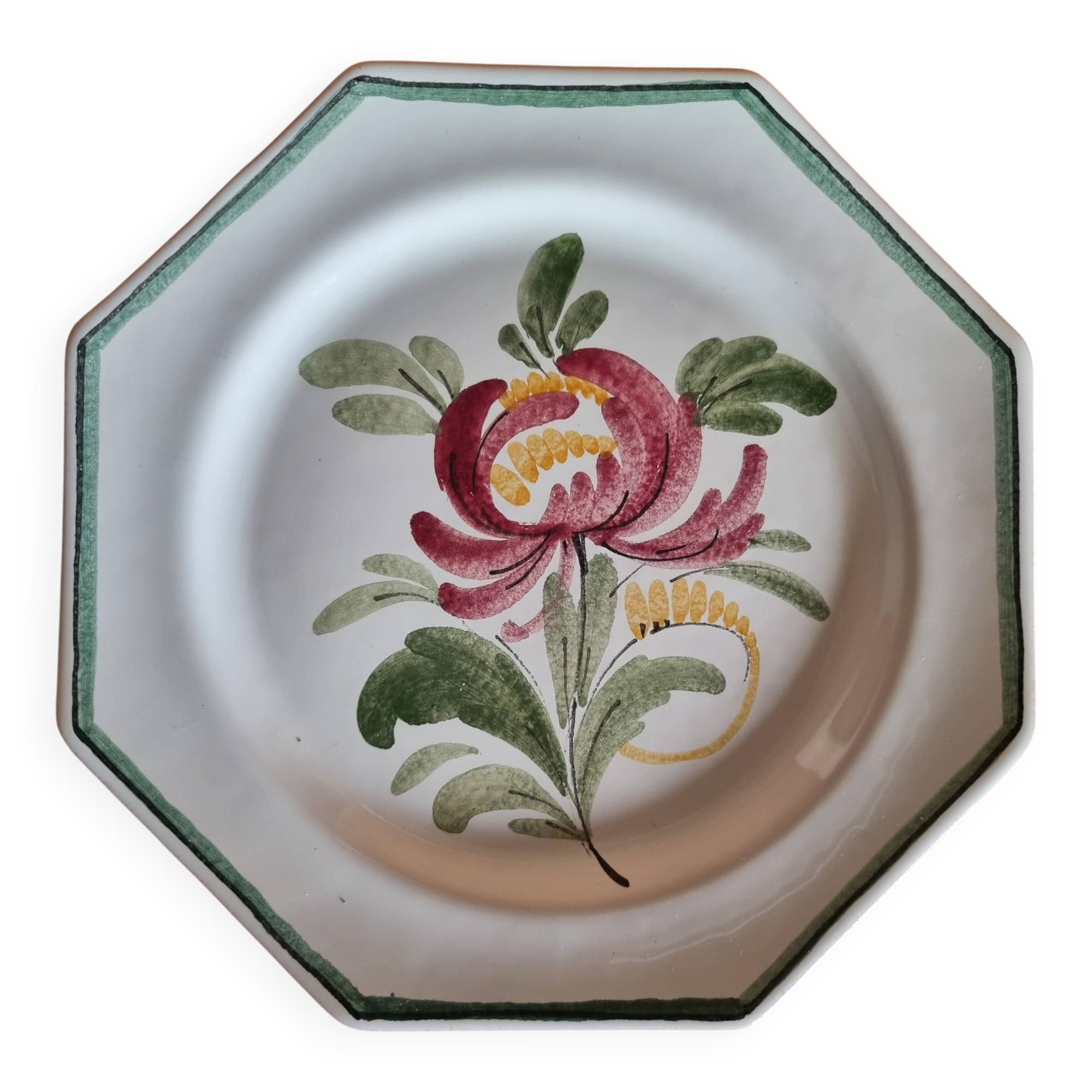 Handcrafted octagonal plate from the Abbey of Notre-Dame du Bec Hellouin in No.