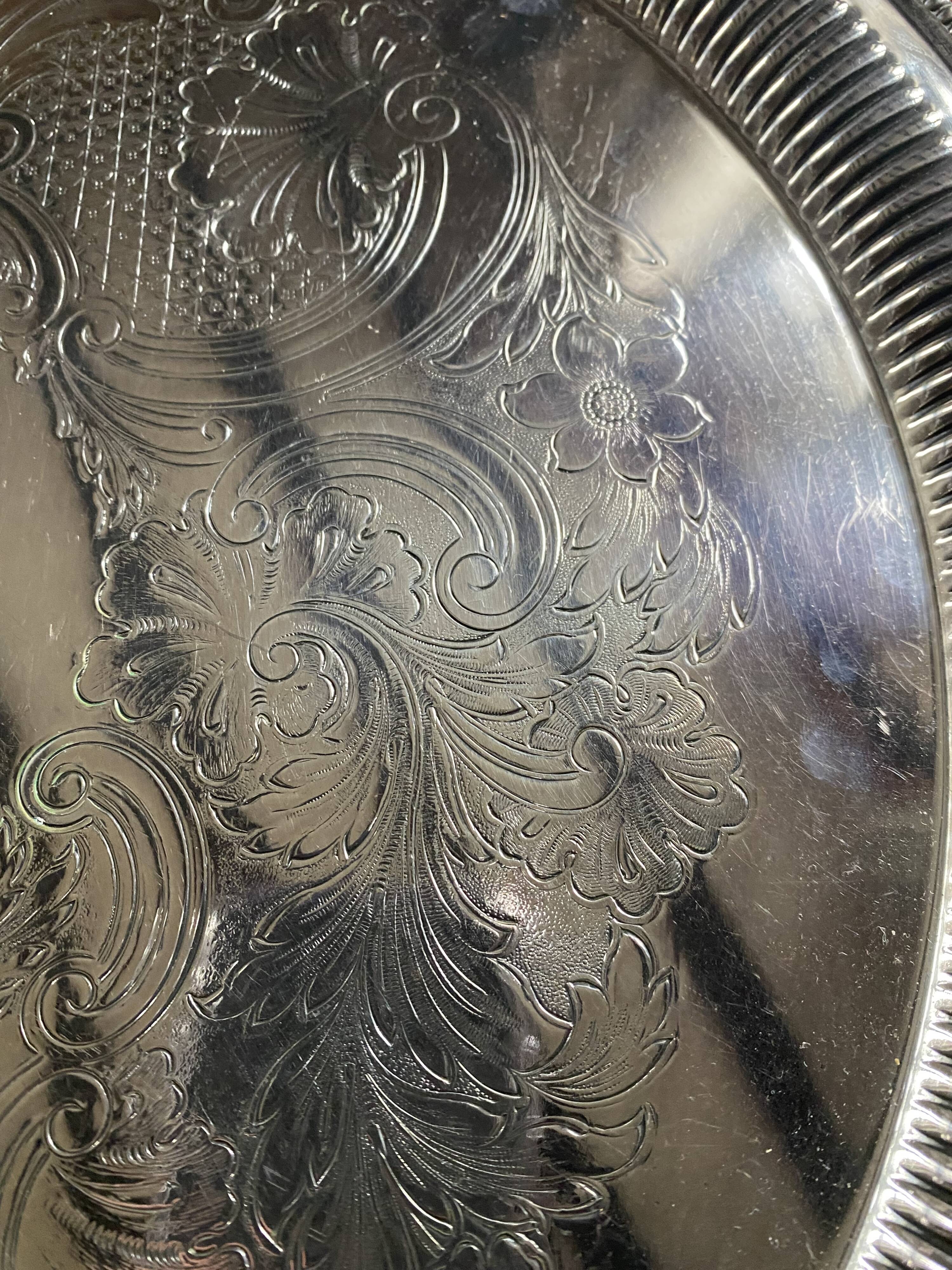 Round silver metal tray