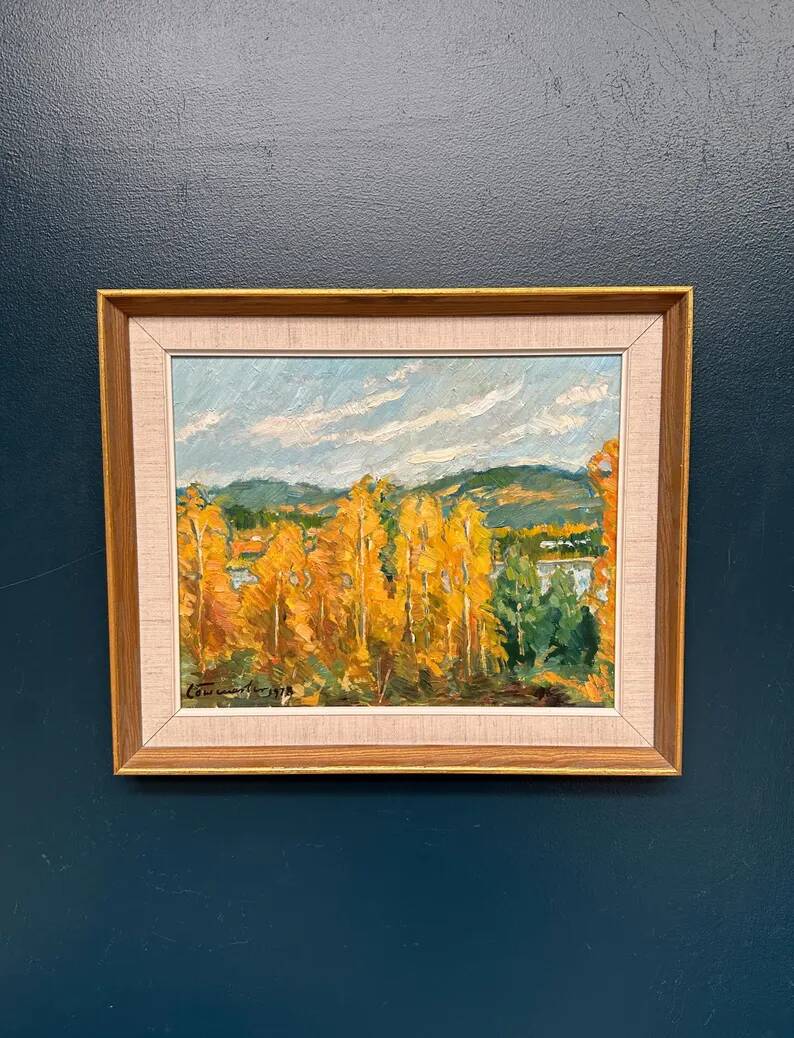 Original Swedish Oil on Panel – "Autumn Landscape" – Dated 1978 – Framed Period Piece – 50 × 42 cm (19.7" × 16.5")
