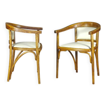Two Fischel Art Deco armchairs upholstered in cream leather - 1925 - No Thonet