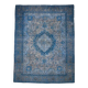 1970s Vintage Persian Handmade Wool Cotton Blue Area Rug 297x385