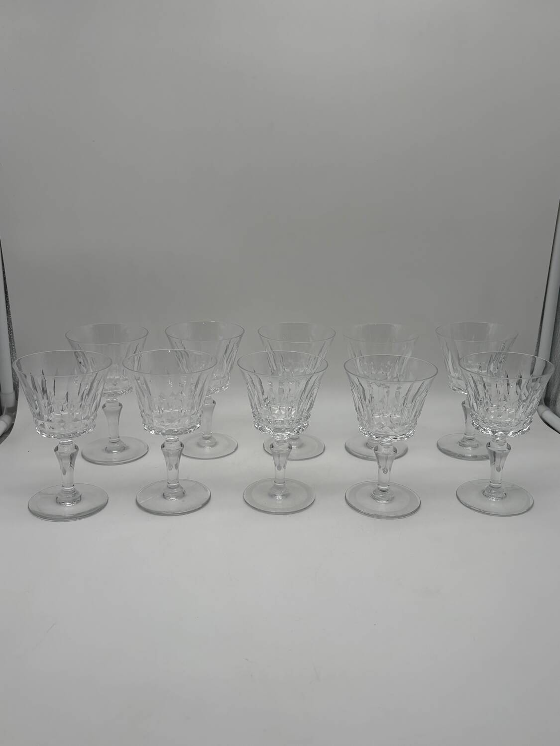 10 Baccarat Glasses, Model Picadilly, France, Crystal Stemmed Glasses