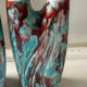 Paire de bougeoirs Vintage en céramique turquoise et rouge