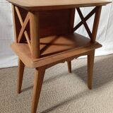1950s oak bedside table with crossbars