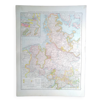 Une carte géographique issue atlas richard Andrees année 1887 Hannover  Allemagne du Nord