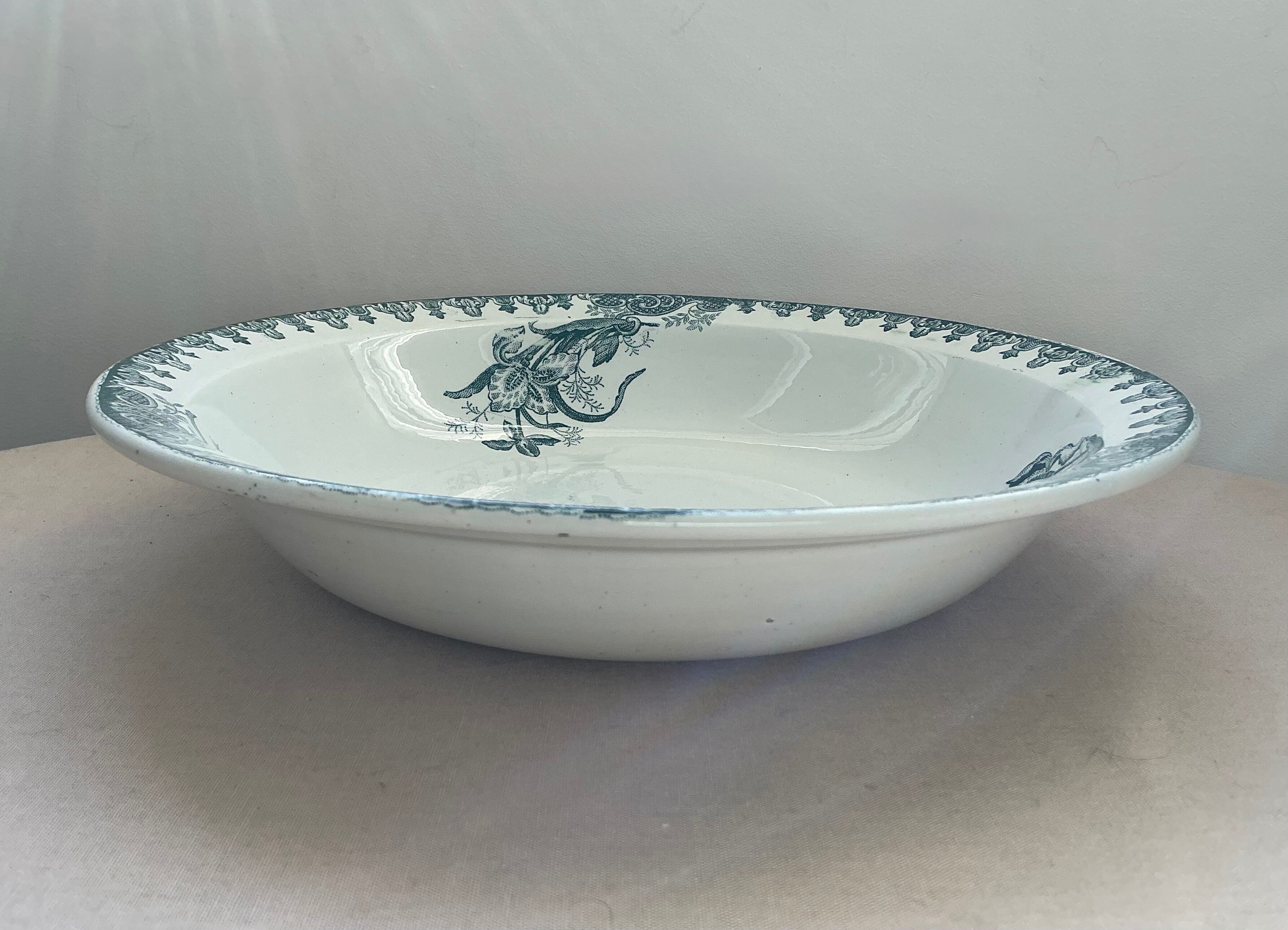 Old hollow dish, Ironstone, green floral decoration, 28 cm.