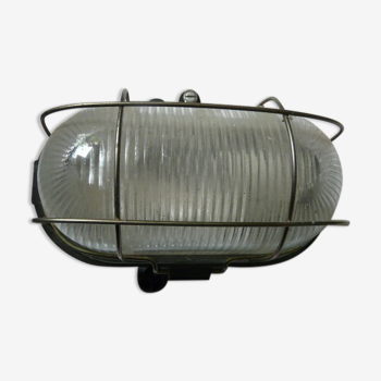 Applique hublot lampe métal verre strié grille design industriel vintage